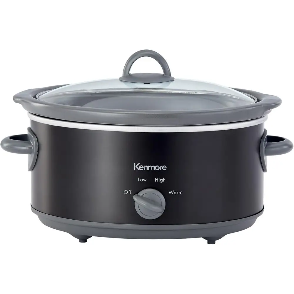 

Kenmore 5 qt (4.7L) Slow Cooker, Black and Gray, Compact Countertop Cooking, Simple Dial Control, Easy to Use, Warm, Braise, Sim