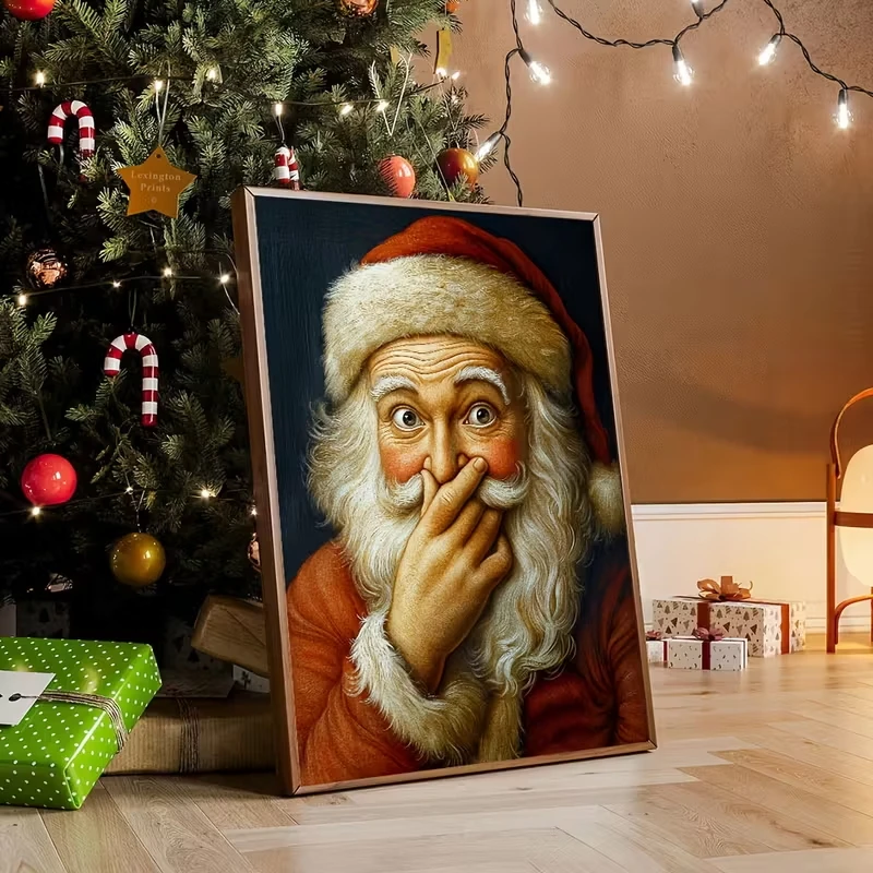 

Funny Santa Claus Canvas Poster Picture Wall Art Retro Holiday Decoration Humorous Christmas Gifts Year round Home Decoration