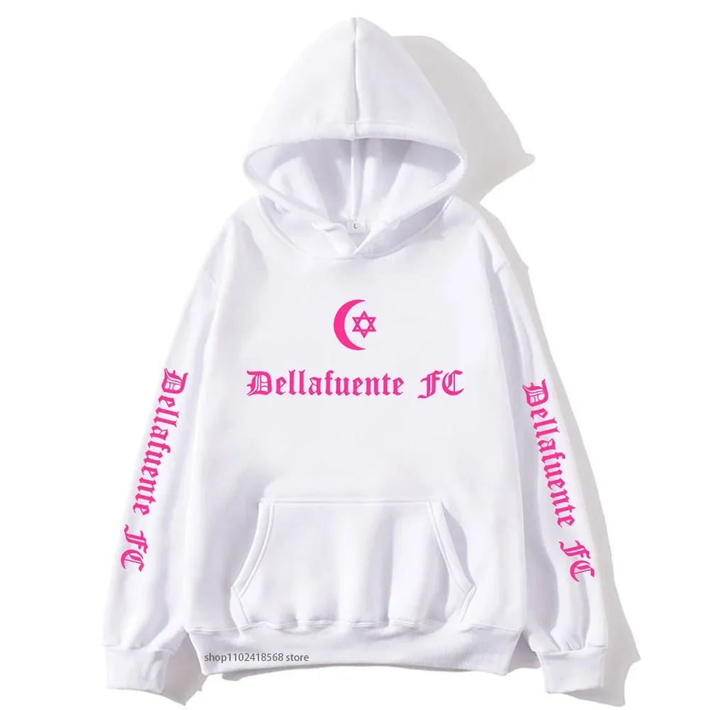 Dellafuente Hoodies Music Pink Printing Sweatshirt Long Sleeve Casual Mens Fashion Graphic Pullover O-neck Winter Clothes Women