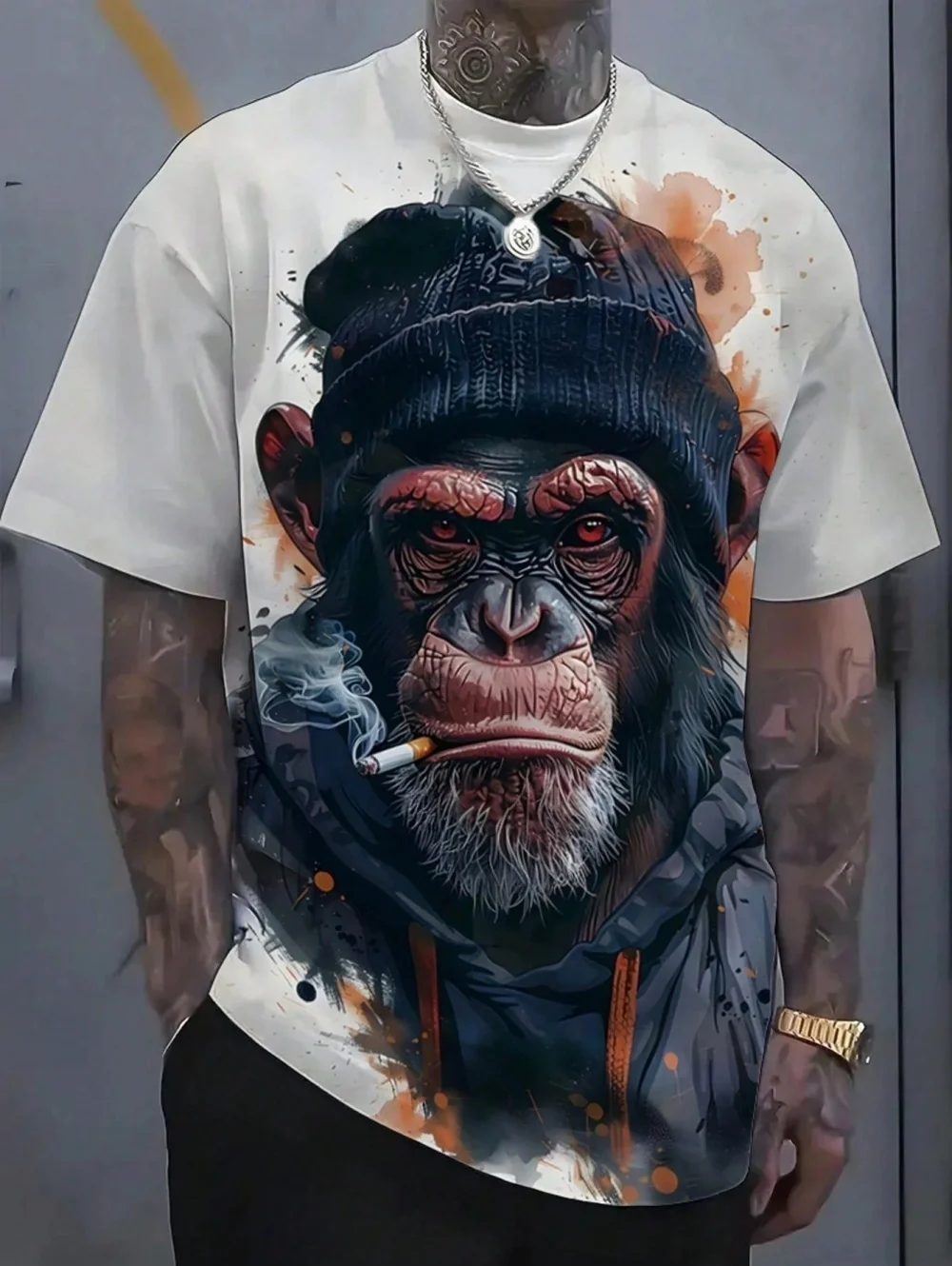 

Забавная футболка для мужчин, футболки с рисунком уличного курения гориллы, топы, летняя уличная удобная мужская одежда с круглым вырезом и короткими рукавами