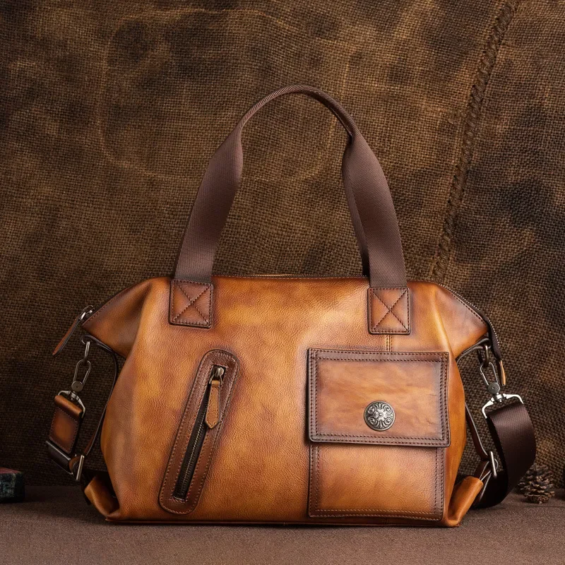 Vintage Men Leather Messenger Bag First Layer Cowhide Crossbody Satchel Large Capacity Travel Shoulder Bag Casual Outdoor
