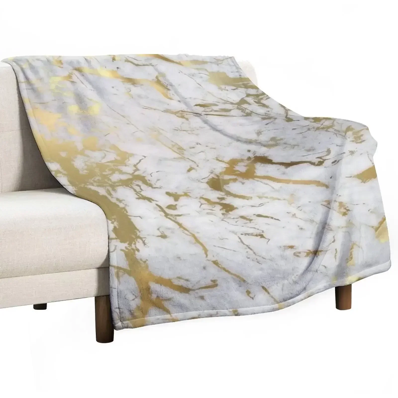 Gold marble on white (original height quality print) Throw Blanket Soft Travel manga Cute Plaid Beach halloween Blankets