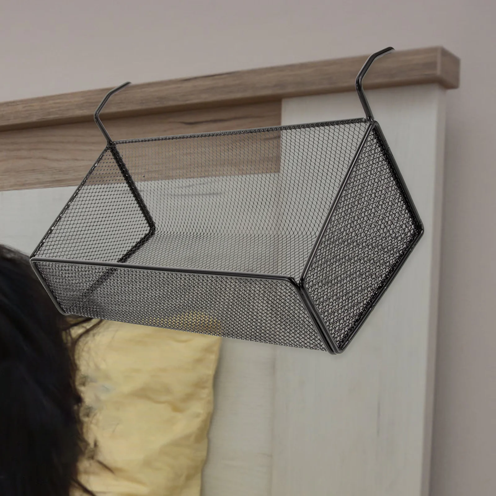 

Space Saving Hanging Wire Basket Iron Mesh Storage Organizer for Bathroom Kitchen Dormitory Bedside No Assembly Required