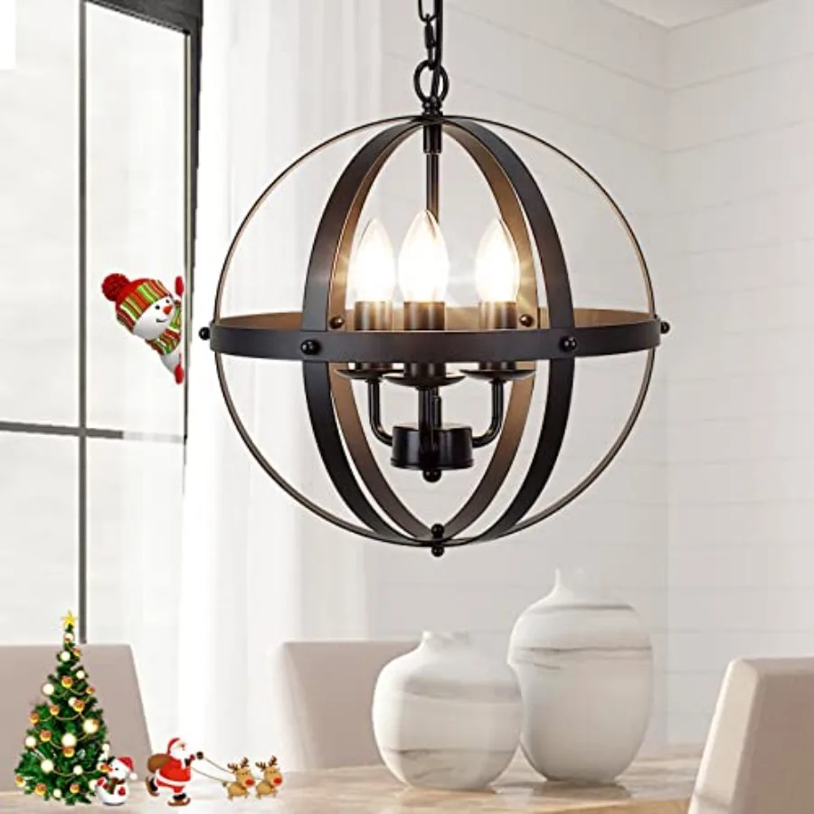 DLLT Vintage Pendant Hanging Light Fixtures, Flush Mount Ceiling Chandelier Lamp with Metal Spherical Shade for Kitchen, Dining