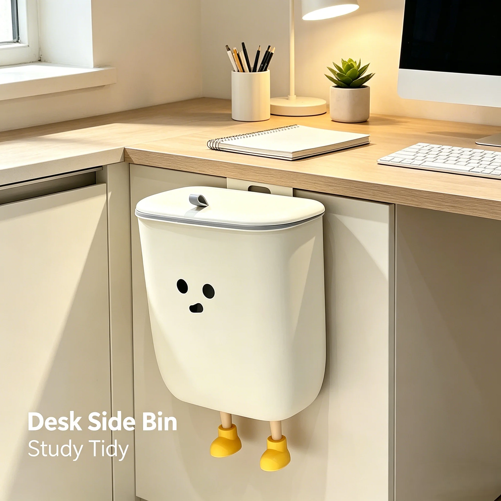 Home Decor Wall‑Hung Waste Bin with Sealed Lid, Large‑Capacity Cabinet Hanging Garbage Vessel, Cute Character Design for Kitchen Counter, Bathroom & Living Room