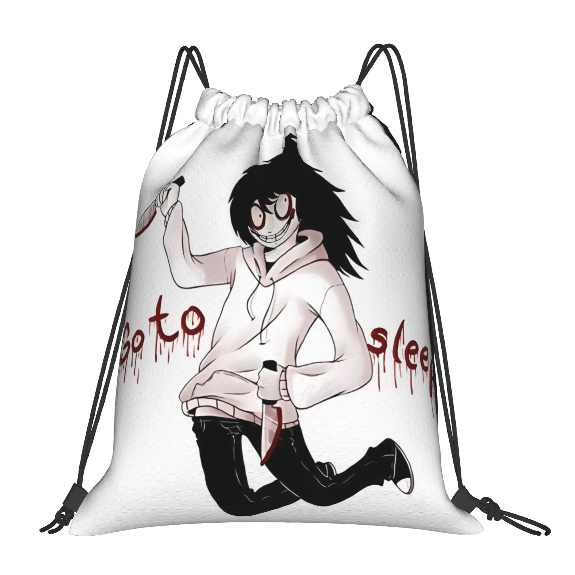 Jeff The Killer  CCreepypasta Portable Sports Riding Gym Drawstring Vintage Horror Storage Backpacks