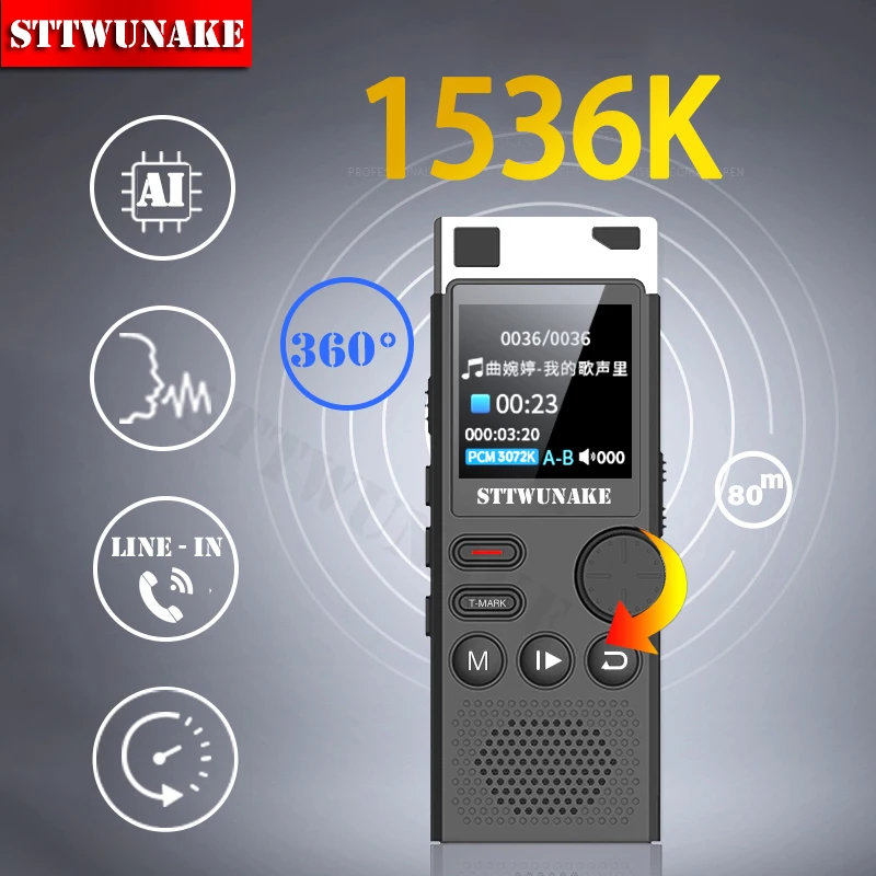 

Voice Activation Recorder Dual-Core Ai Noise-Reducing Digital Recording Device STTWUNAKE