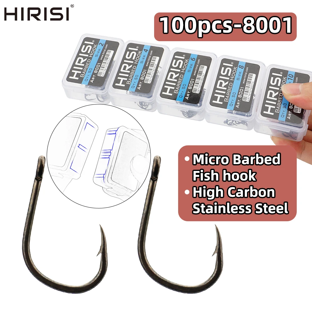 Hirisi 50pcs Barbed  Coated Carp Fishing Hooks with Eye Design in Japan Made by High Carbon Steel 8001 Fishing Accessories