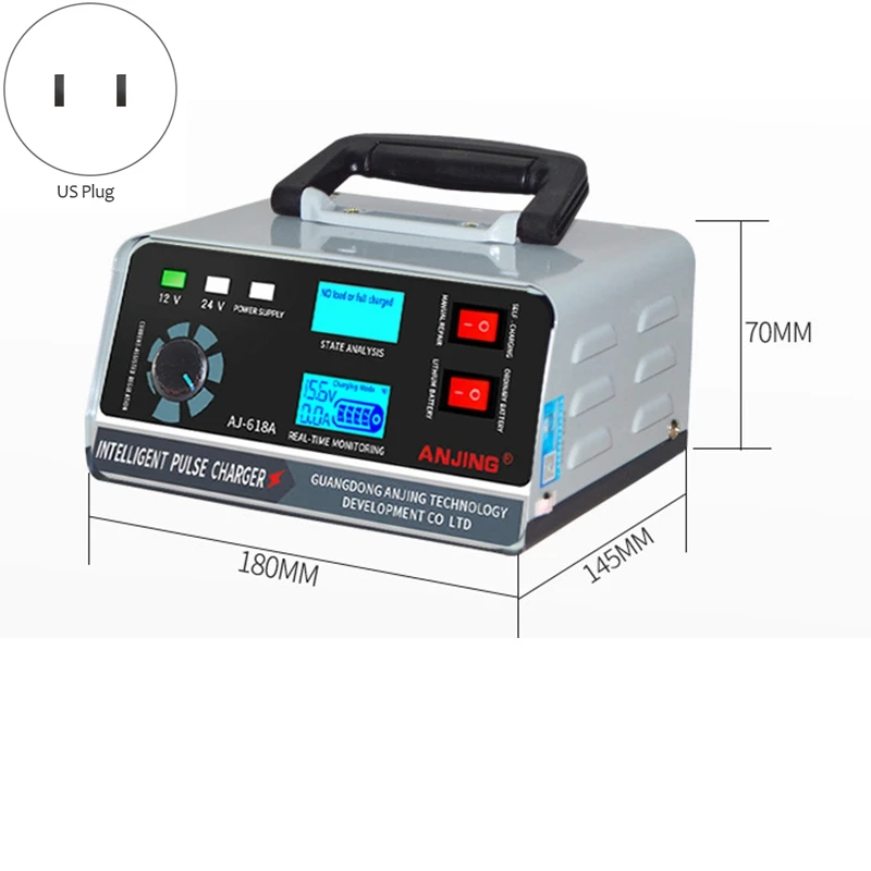 ANJING 12V/24V Car Motorcycle Battery Charger Enhanced Edition High Power 400W Automatic Intelligent Pulse US Plug