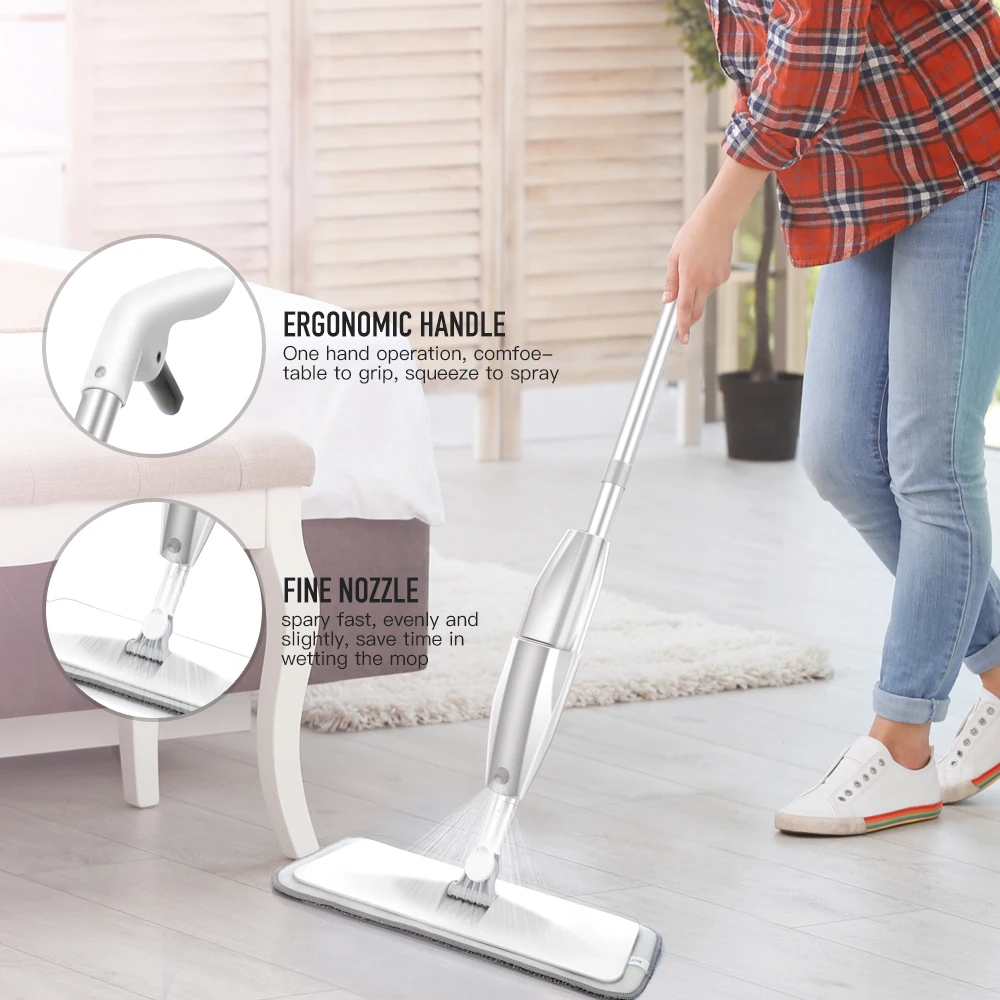 Spray Floor Mop with Replacement Microfiber Pads Washing Flat Mop Home Kitchen Laminate Wood Ceramic Tiles Floor Cleaning Tools