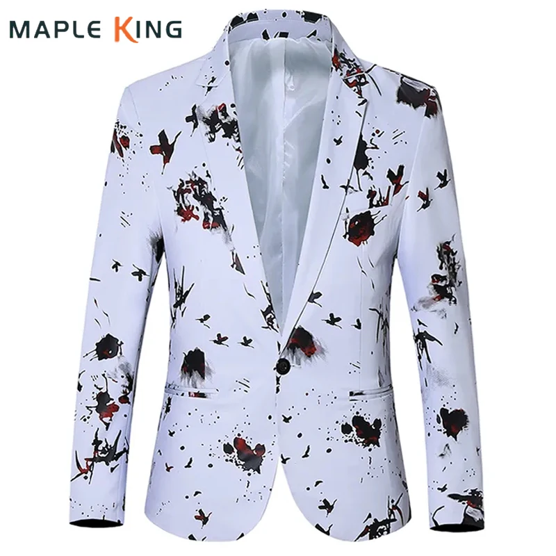 Mens Luxury Floral Printed Suit Blazer Homme Night Club Stage Wedding 2020 Single Breasted Jacket Ternos Masculino Luxo 5XL 6XL