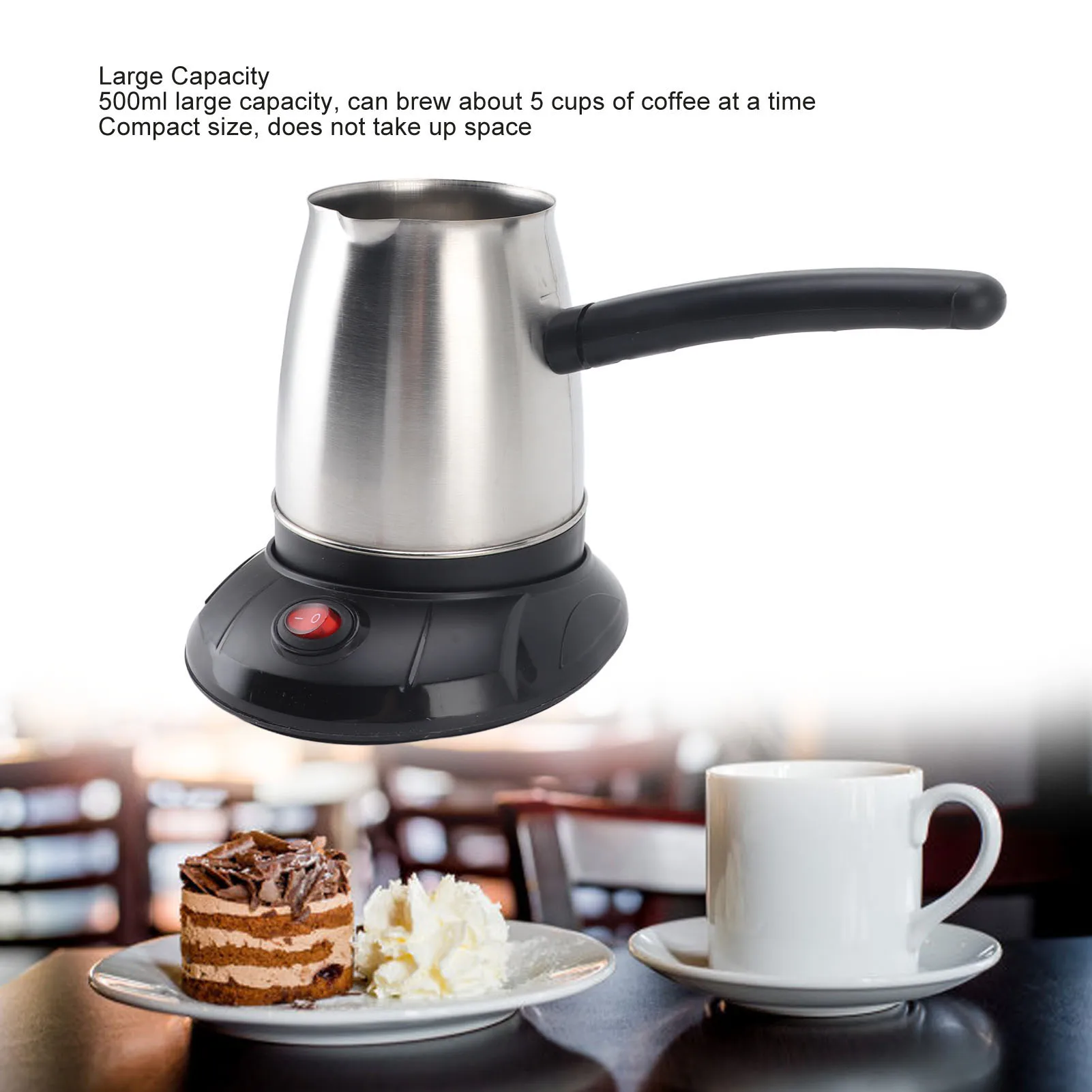 Cafetière turque électrique en acier inoxydable de 500ml, avec longue poignée amovible pour le thé et le lait