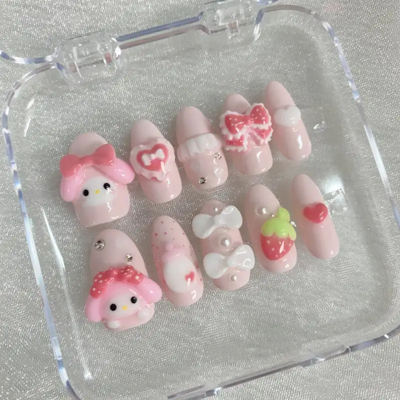 Nuovo fai da te sanhos 3D Kitty Cinnamoroll Kuromi Melody Pachacco Anime Handmade Press On Nails Long Short Design Manicure Nail Tips