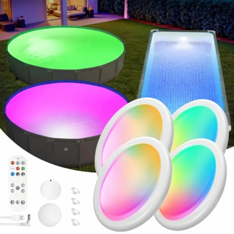 

Above ground and inground pool lights, ABS plastic, white, rechargeable and IP68 waterproof with remote control for pools, pond