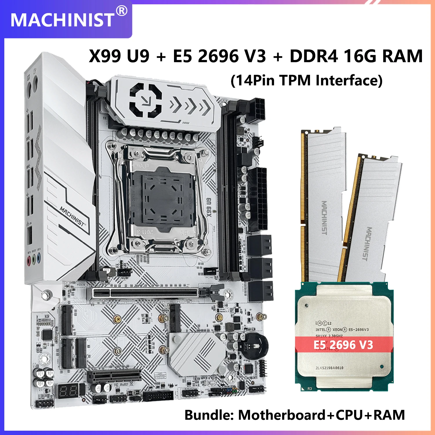 

MACHINIST X99 U9 Motherboard TPM2.0 With Intel Xeon E5 2696 V3 and DDR4 16GB RAM Four channels NVME M.2*3 USB3.0