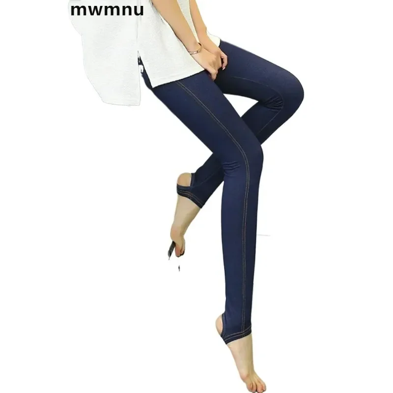 New High Waist Seam Leggings Pantalones Imitate Denim Slim Trample Feet Leggins Pants Fashion Ankle-length Broek Casual Women