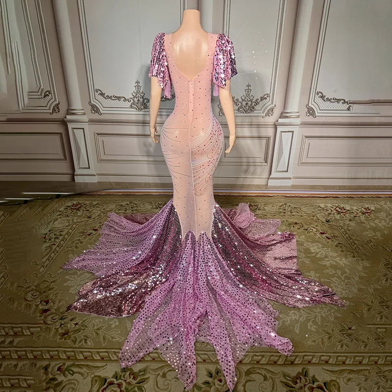 Abito da sera a coda di pesce rosa Abito da banchetto di fascia alta femminile Temperamento Socialite Compleanno Banchetto Abito da festa Ballkleid Luxuskleid