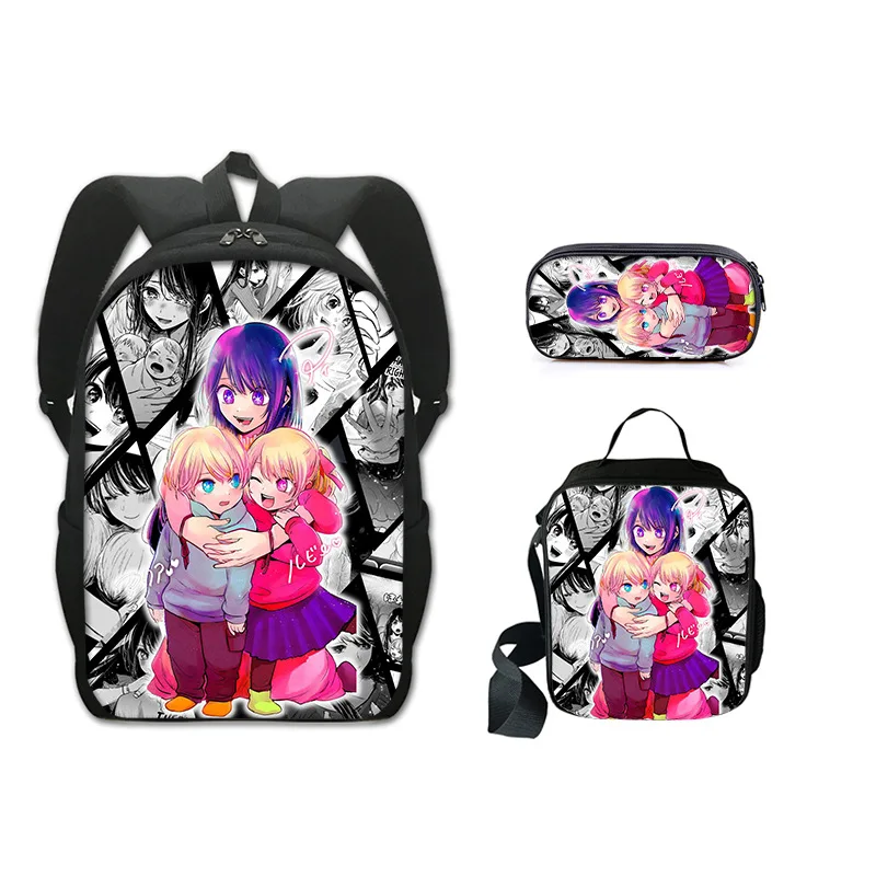 Harajuku Popular New oshi no ko 3D Print 3pcs/Set Student School Bags Laptop Daypack Backpack Lunch bag Pencil Case