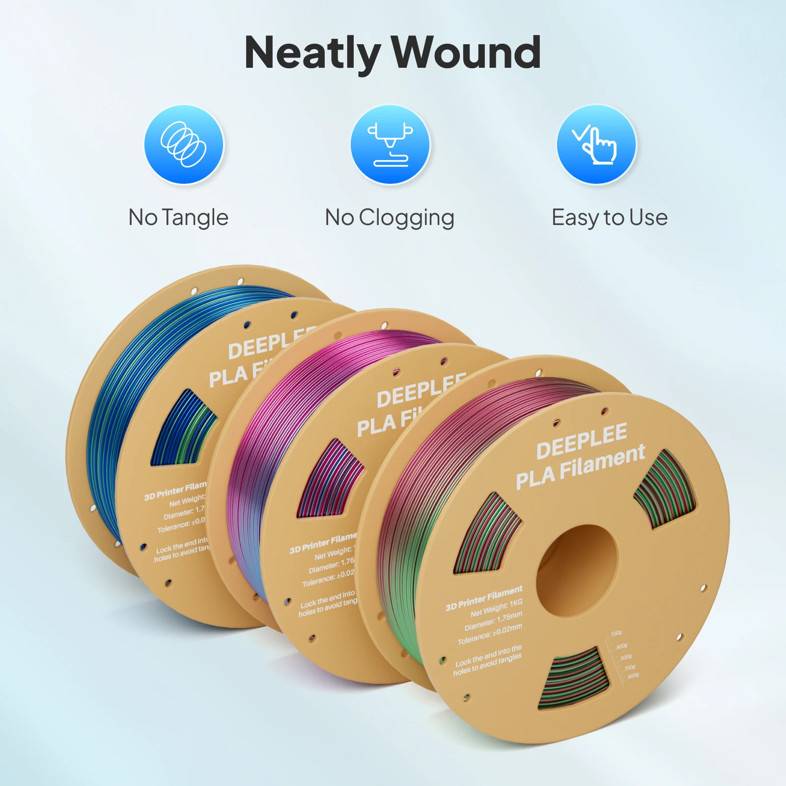 Filament jedwabny do drukarek 3D DEEPLEE, błyszczący filament PLA jedwabny 1.75mm, łatwy w drukowaniu, idealny do drukarek 3D, jedwabny srebrny złoty 1KG — zdjęcie produktu 3