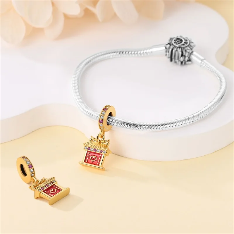 925 Sterling Silver Traditional Chinese Architecture Charms Beads Dangle Fit 3mm Original Bracelet DIY Women Party Jewelry Gifts