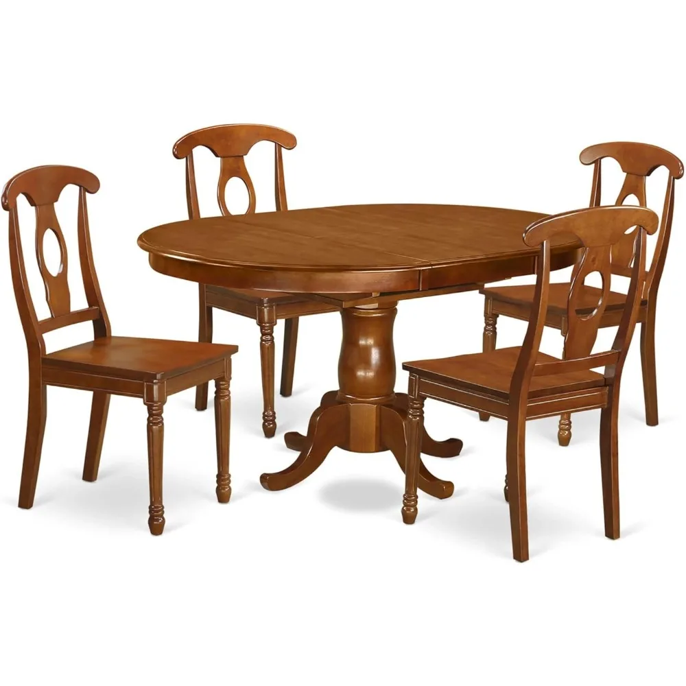 5-Piece Room Furniture Set Includes Oval Kitchen Table with Butterfly Leaf and 4 Dining Chairs, 42 x 60 Inches, Saddle Brown