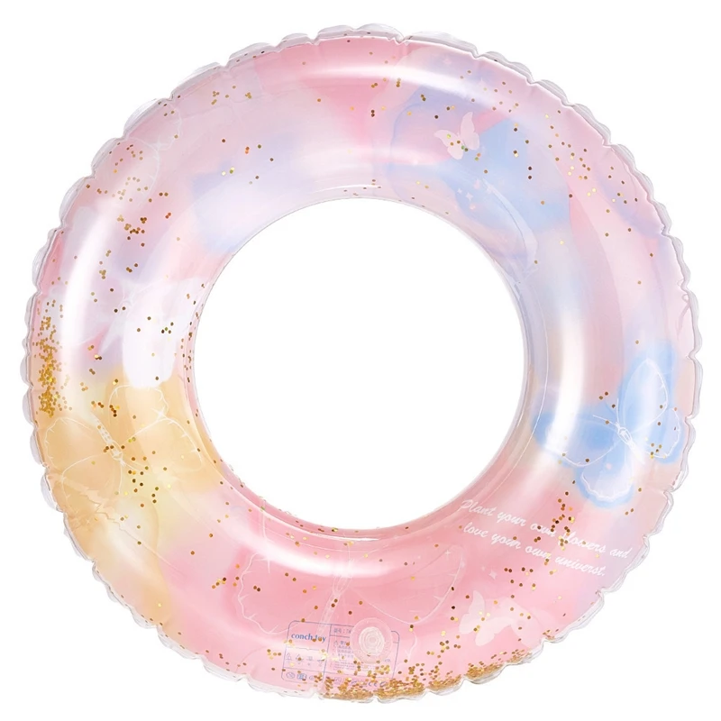 Glitter gradiente sete cores arco-íris inflável anéis de natação adulto grande piscina praia flutua axilas água verão natação