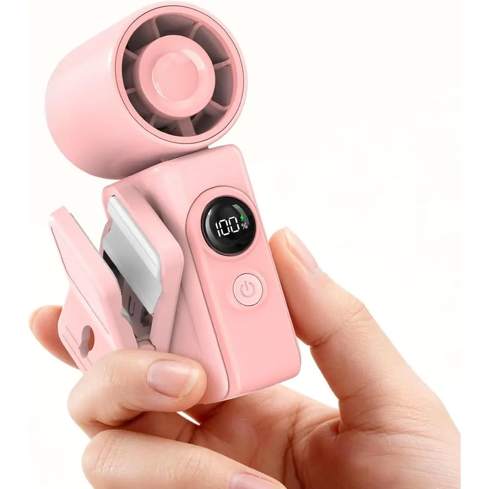 Portable Mini Fan, Rechargeable, 4 Wind Speeds & LED Display, Ideal for Summer, Travel, Beach, Concerts, Gifts for Women (Pink)