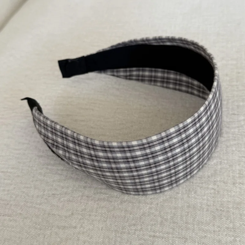 Retro Blaues Karo-Breitband, modisches Haaraccessoire für Mädchen, vielseitiges, schmales Haarband, hochintelligent – Detail 4