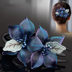 Büyük kadın firkete moda Headdress saç tokası kristal Headdress zarif kore tarzı çiçek Hairclip Lady