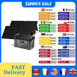 ALLPOWERS Solar Generator 2400W Battery Charger,110V/230V Pure Sine Wave AC Outlet With 2×100W Portable Solar Panel For Outdoors