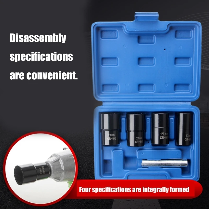 

28GF Pack of 5 High Strength Carbon Steel Extractors Socket Set 17 19 21 22mm For Stucks Lug Nut Corroded Fasteners Removal