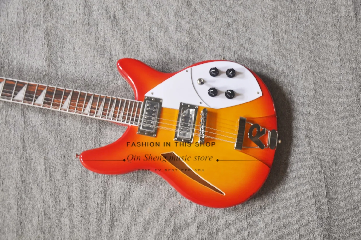 Cherry red guitar, 12-string guitar, fixed bridge, solid wood body, white binding, maple neck, customizable