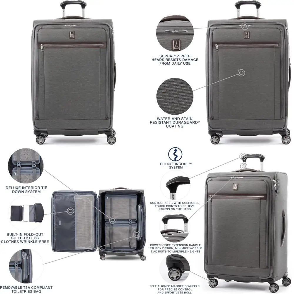 Maleta giratoria expandible grande de 8 ruedas con cerradura TSA, equipaje gris vintage unisex para viajes
