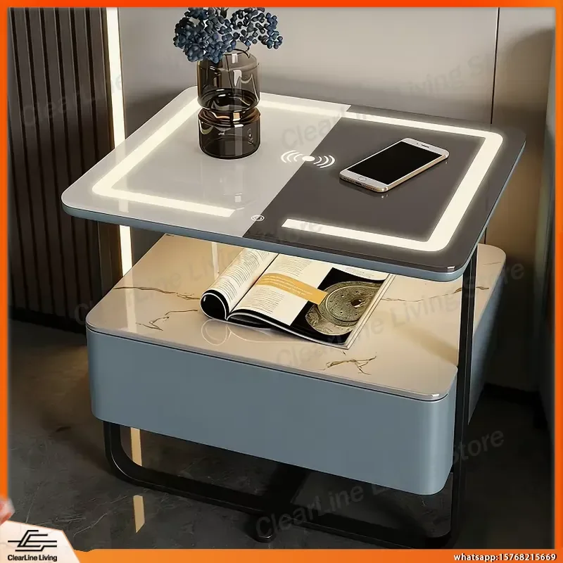 

Smart Bedside Table with USB Charging Port LED Light Digital Lock Storage Drawer Nightstand for Bedroom Living Room Hotel Use