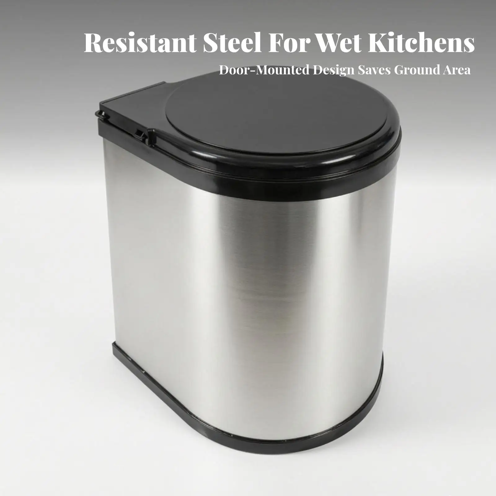 Cabinet Mounted Kitchen Trash Can Stainless Steel Round Garbage Bin with Auto Lid Opener for Under Sink Space Saving Container