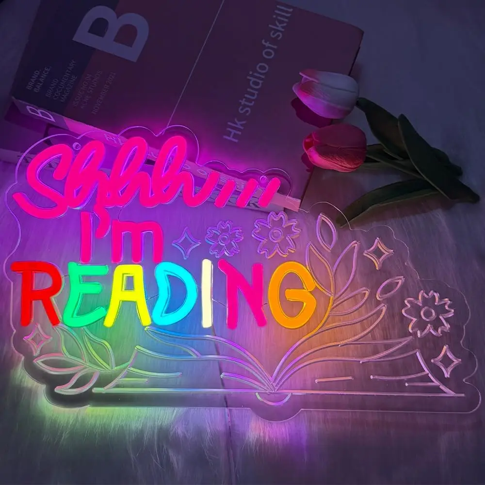 Shhh I'm Reading LED Neon Sign USB Neon Light Aesthetic Lamp For Library Study Room Classroom Reading Nook Home Decor Gift
