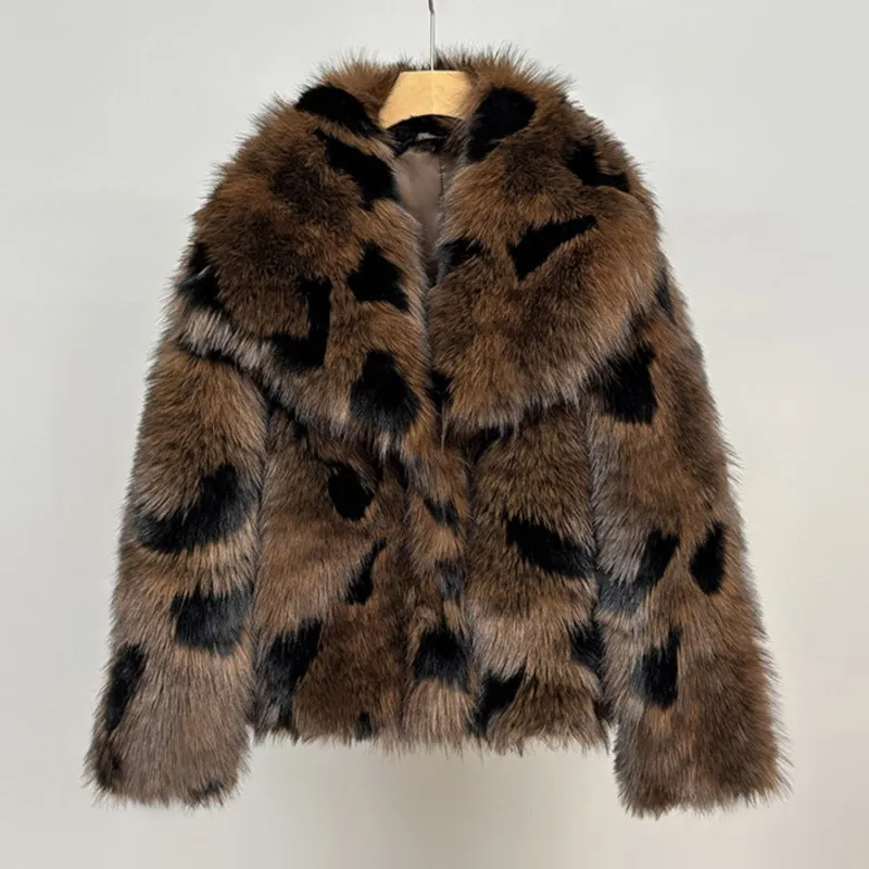 

2025 Women's Street-Style Faux Fox Fur Jacket Coats Thicken Warm Fluffy Plush Fur Outwear Trendy Fur Tops Winter Daily Wears