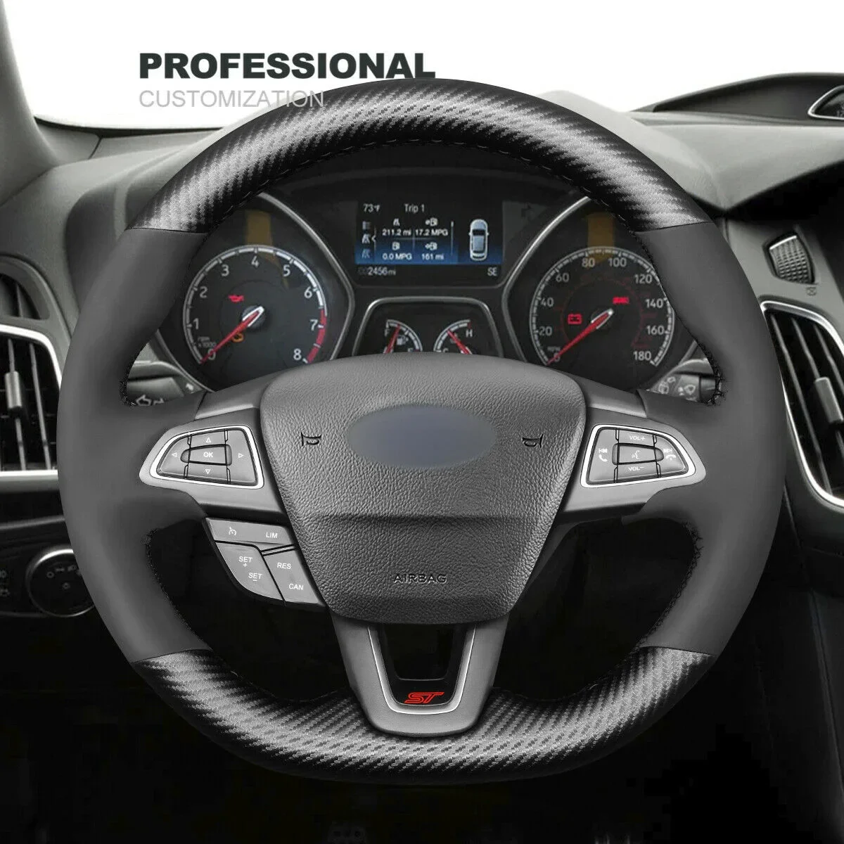 

DIY Hand Stitch Black Suede Carbon Fiber Car Steering Wheel Cover For Ford Focus (ST | RS) Car Accessories