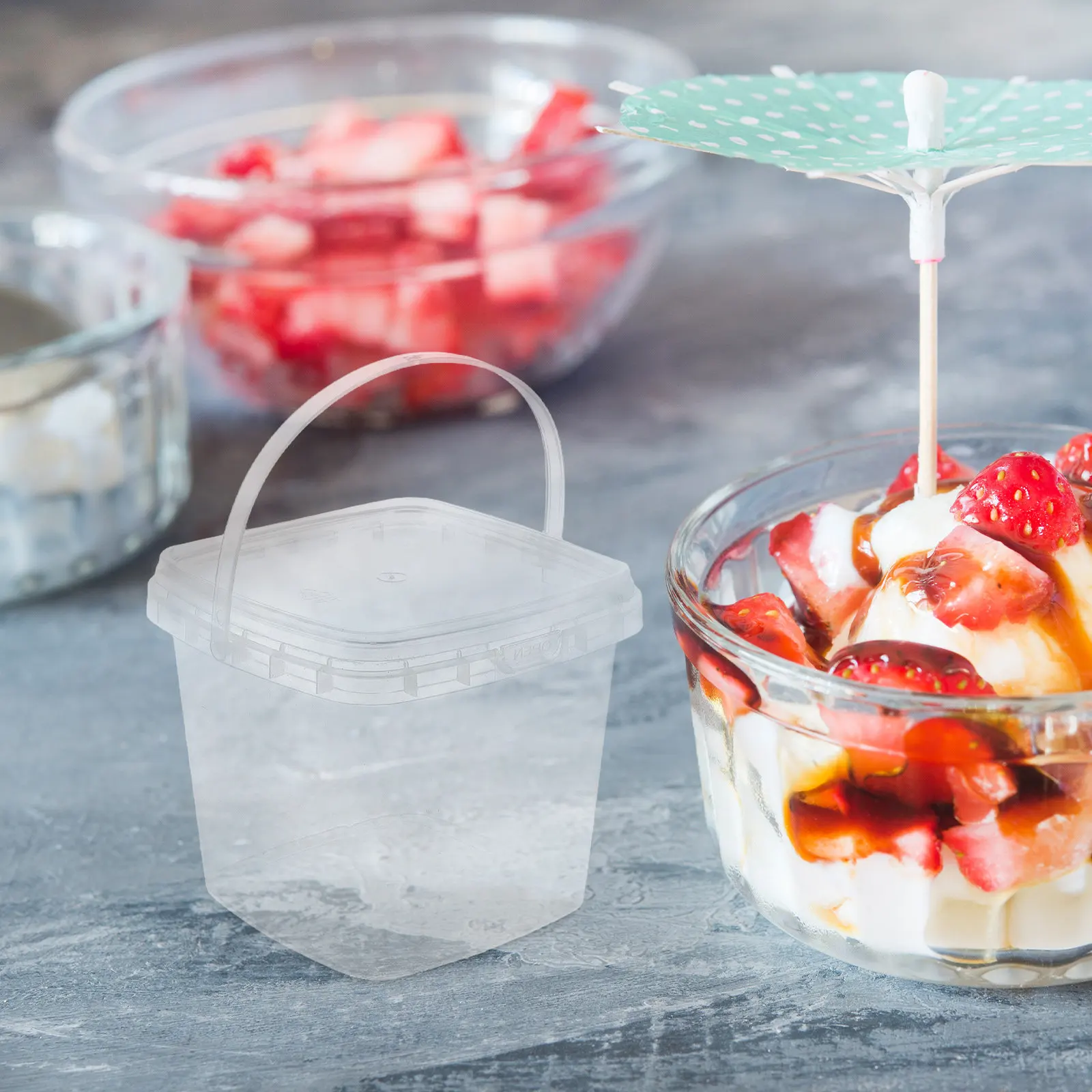 12Pcs Reusable Ice Cream Containers Clear Square Thickened Storage Bucket Lids for Homemade Ice Cream Kitchen Supplies