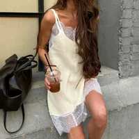 Bornlandies 2026 New Summer Casual Lace Patchwork Camisole Skirt Cotton Loose Light Yellow Sleeveless Dress - Image 3