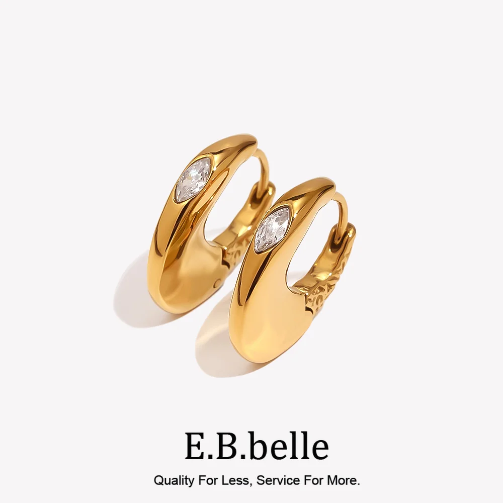 E.B.belle 18K vergoldete CZ-Creolen aus Edelstahl, hypoallergene Ohrringe für Damen, minimalistischer Damenschmuck, Geschenk.