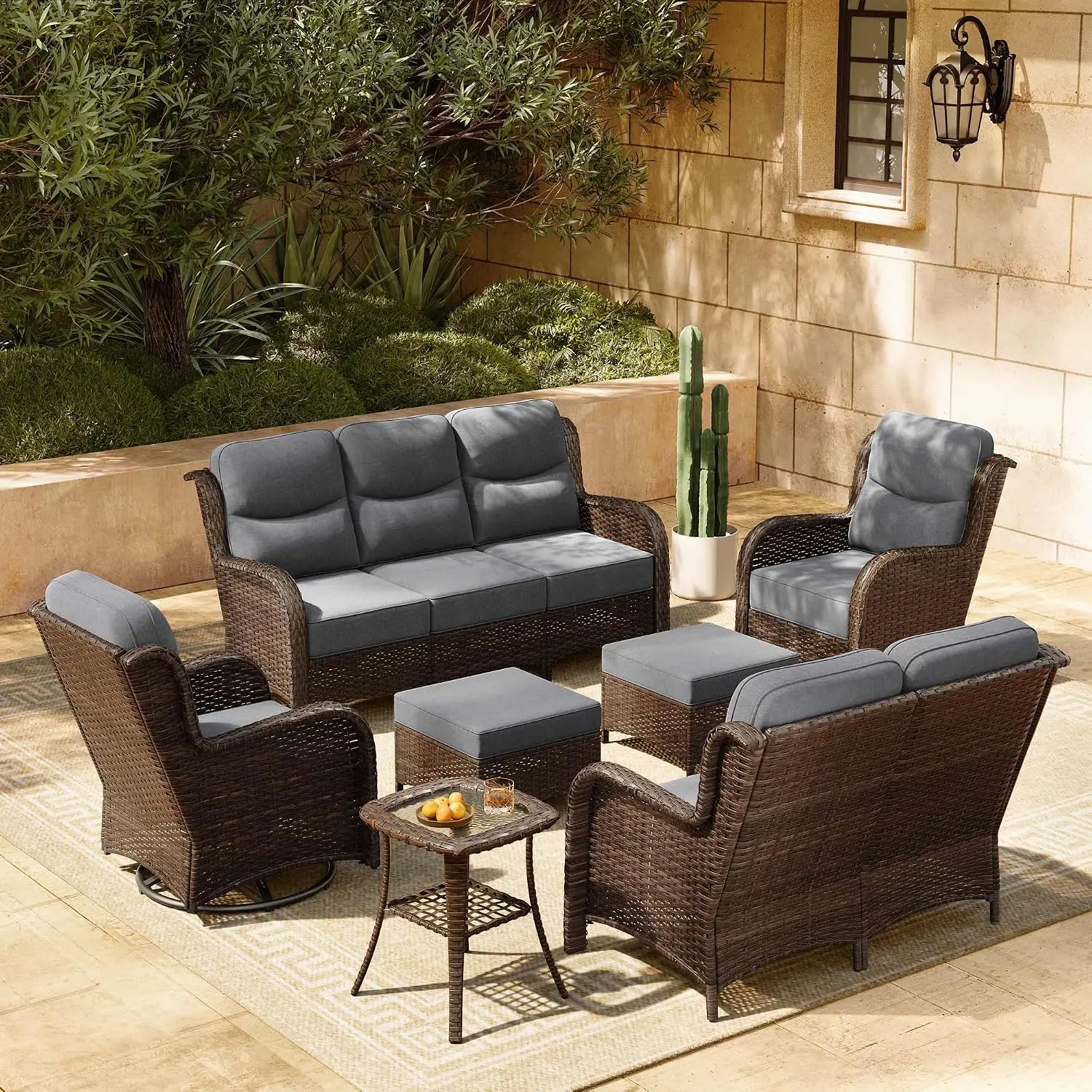 7-Piece Wicker Patio Set With 6