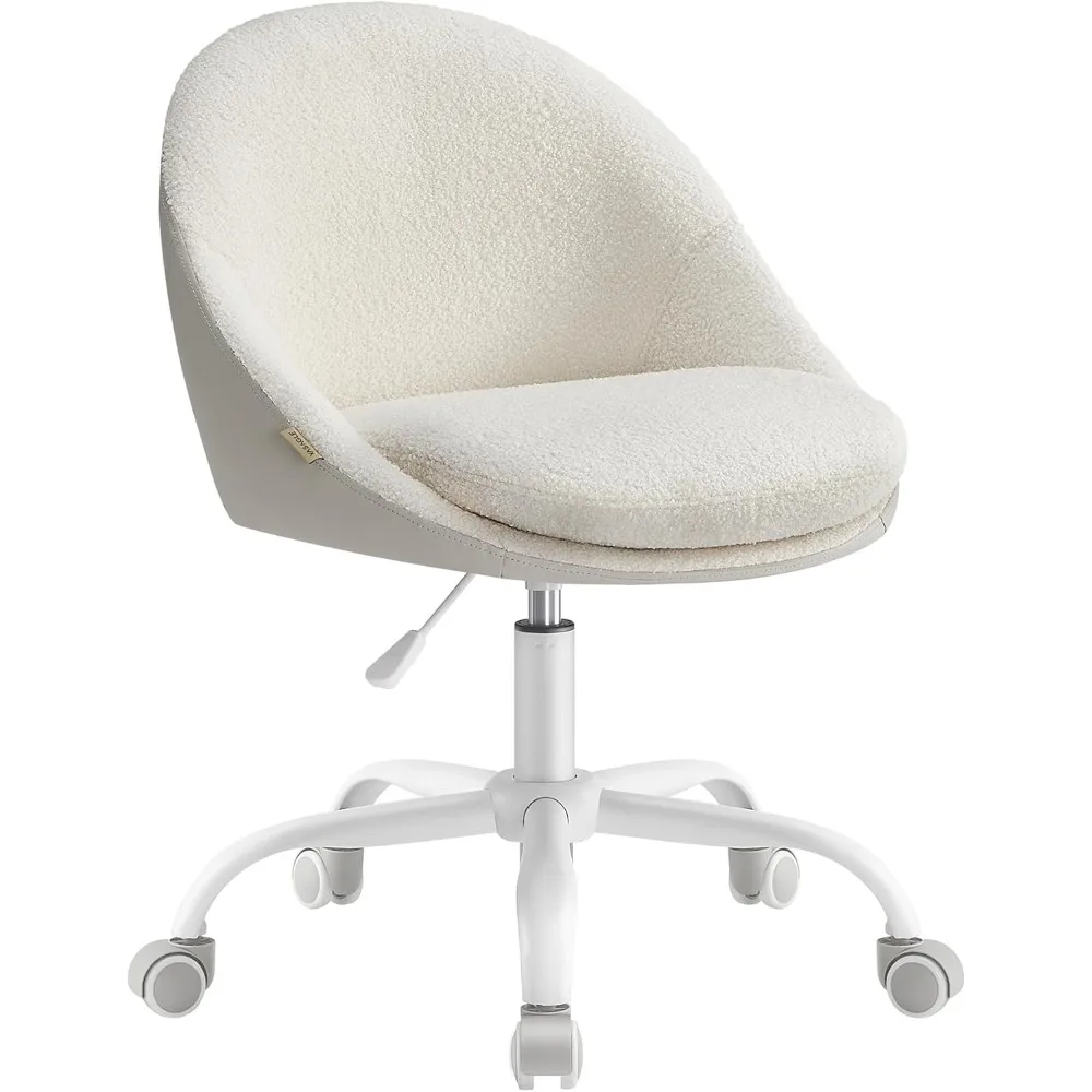 

Office Vanity Desk Chair, Sherpa and Synthetic Leather, Foam Padding, Adjustable Height, for Home Office, Study, Bedroom