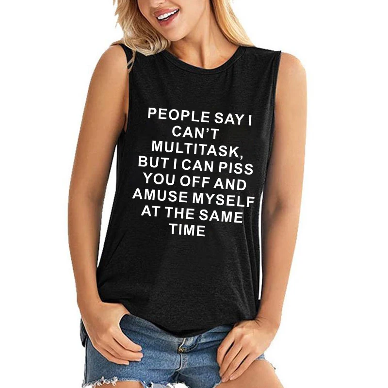 Summer Tops Women'S Fashion Funny Piss You Off Letter Printing Vest Loose Blouse Ladies Sleeveless Plus Size Tops(Premium Tank