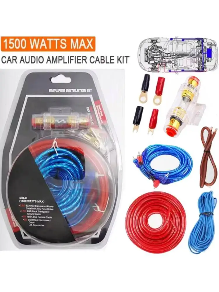 Kit de câblage de haut-parleurs Audio 1500W, câble de caisson de basses de voiture 8GA, porte-fusible 60 AMP, fils d'installation de haut-parleurs 18GA pour Modification de voiture
