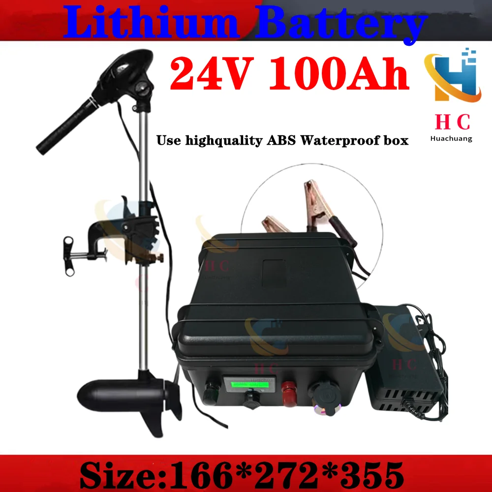 Waterproof 24V 100AH Lithium Polymer battery Li-polymer for 1500W 2000W RV EV solar storage inverter bike +10A Charger