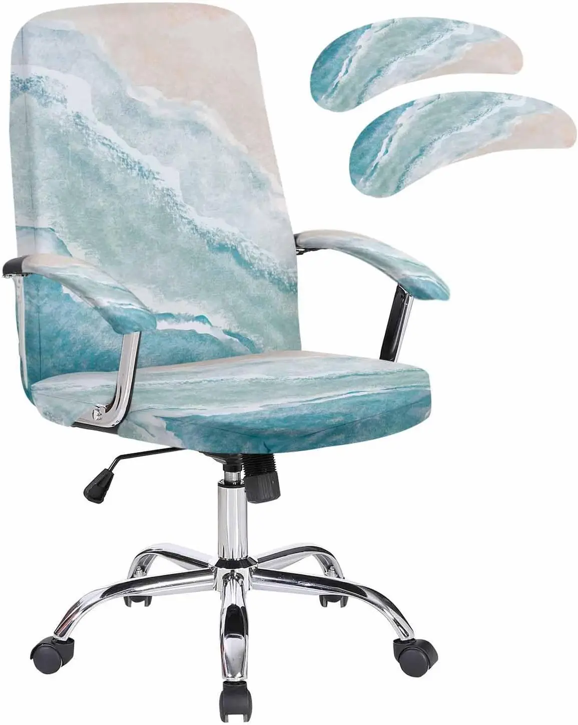 

Summer Beach Office Chair Cover With Armrest Covers & Zipper, Ocean Coastal Spandex Computer Chair Covers, Nautical Seaside