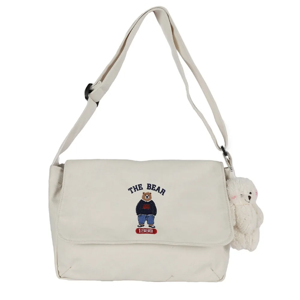 

Ins Холщовая вышивка медведь сумка на плечо в японском стиле большая вместительная сумка через плечо милая мультяшная большая сумка студенческая