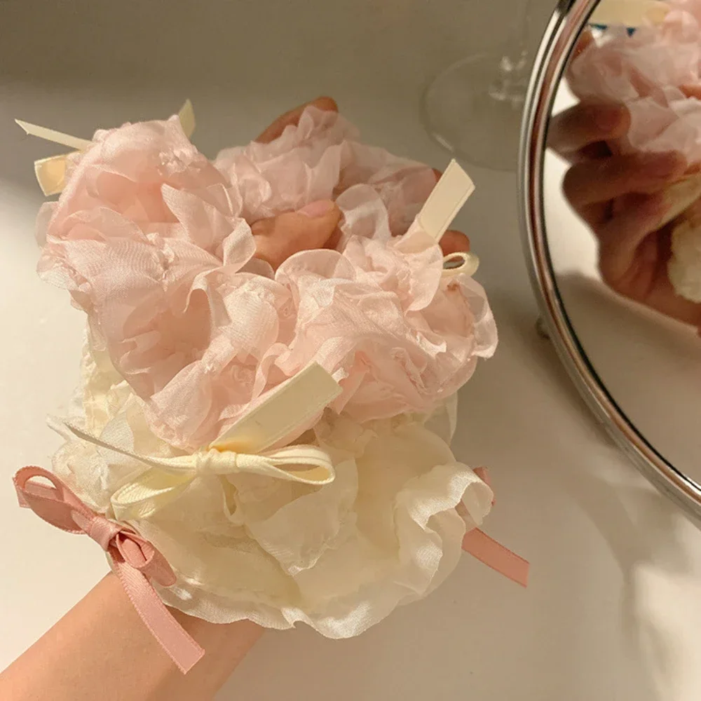 1pc Cream Pink Bow Tight corset Fashionable Women's mini Forest Fairy beauty ponytail fixator hair tie Hair Accessory 헤어