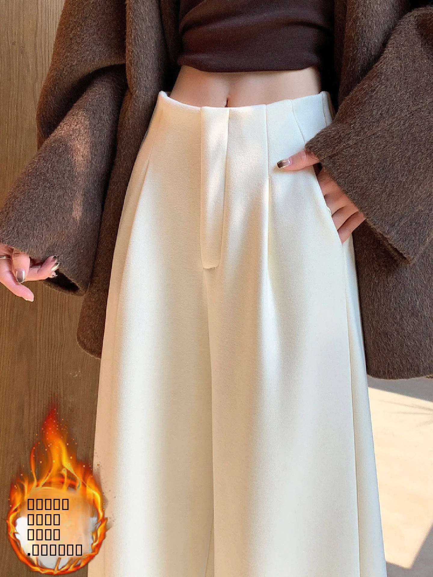 

Женские утепленные брюки с высокой талией на флисовой подкладке, осенне-зимние, широкие, прямого кроя, в пол, в корейском стиле